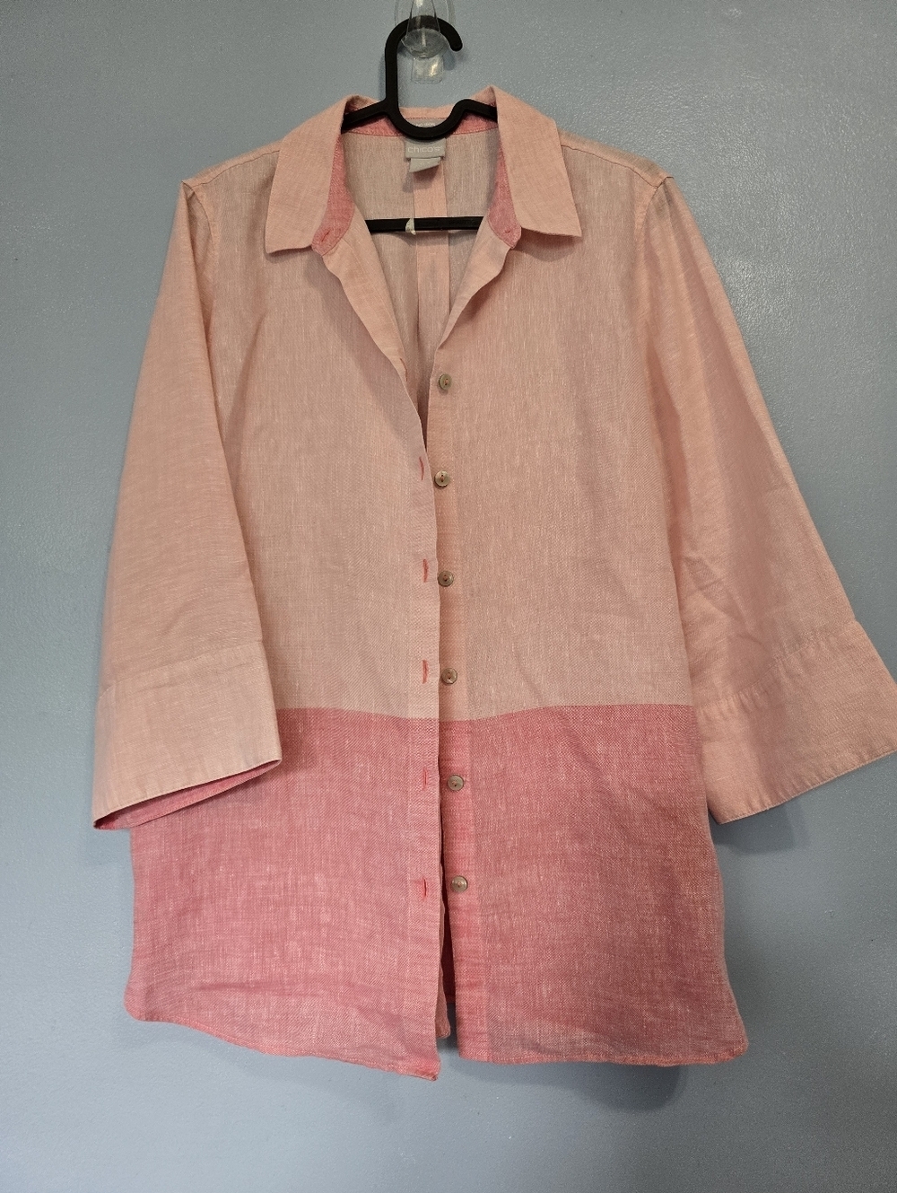 Chico's No Iron Linen Two Tone Tunic Top Pink Size 6
